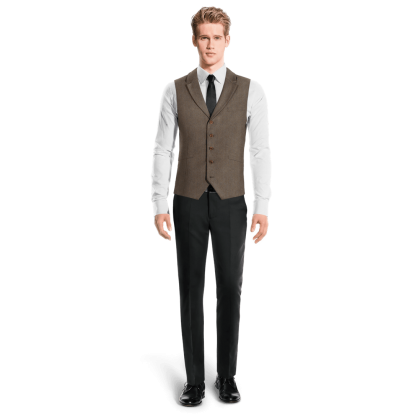 Brown herringbone Tweed lapeled Suit Vest