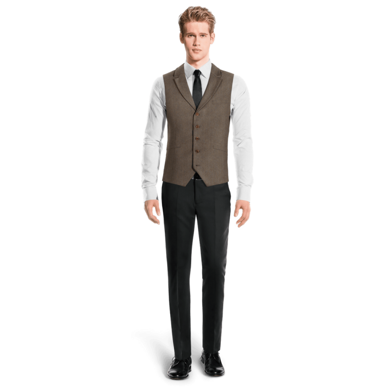 Brown herringbone Tweed lapeled Suit Vest
