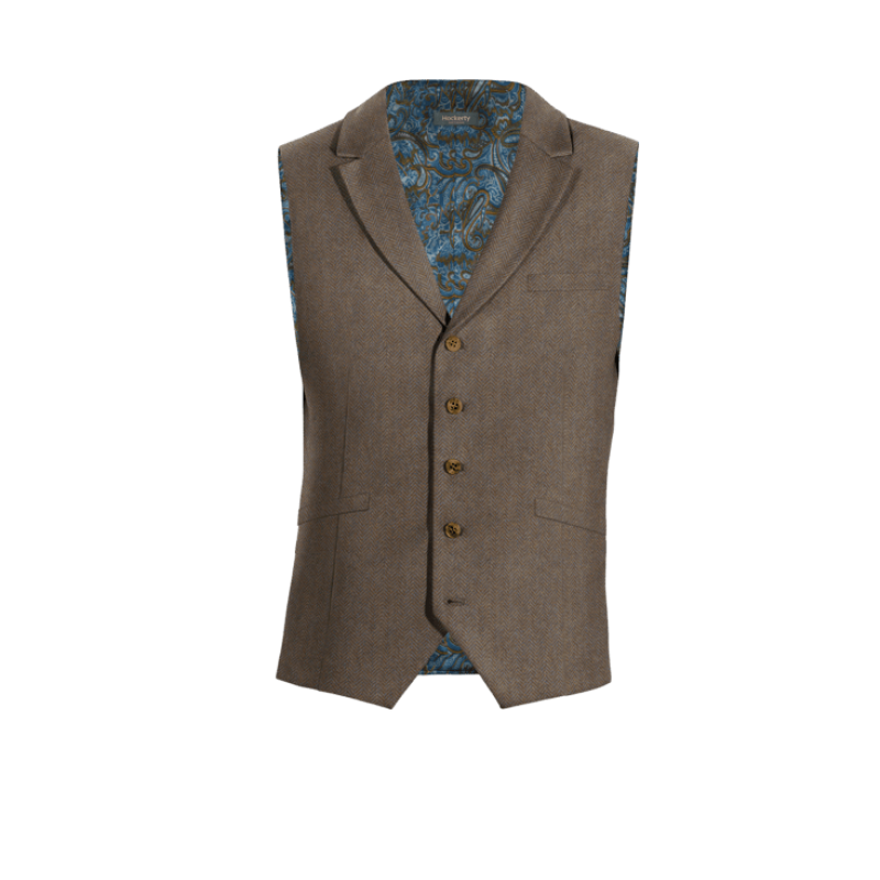 Brown herringbone Tweed lapeled Suit Vest