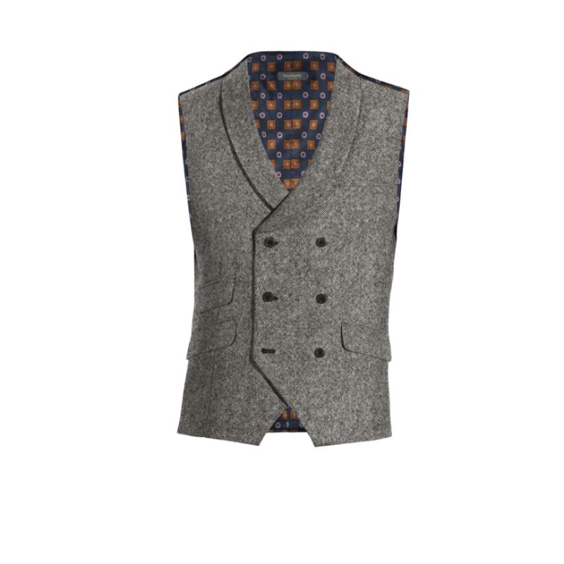 Light Grey Tweed round lapel double breasted Vest