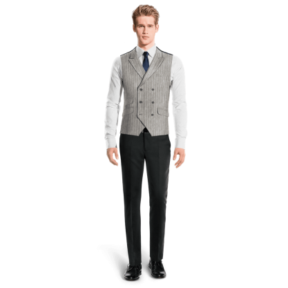 Grey striped linen peak lapel double-breasted Suit Vest
