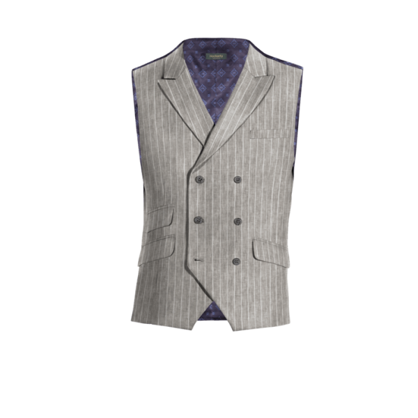 Grey striped linen peak lapel double-breasted Suit Vest