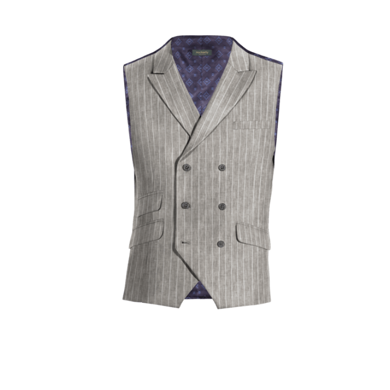 Grey striped linen peak lapel double-breasted Suit Vest