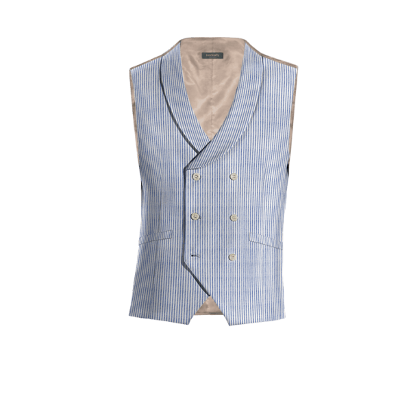 Navy Blue striped seersucker shawl lapel double-breasted Vest