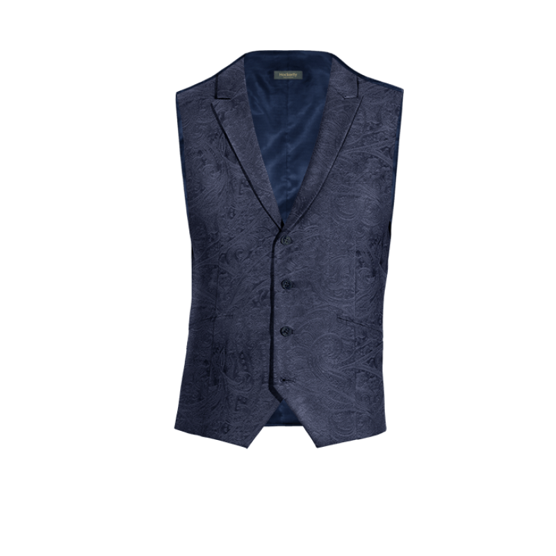 Navy Blue paisley Velvet peak lapel Vest