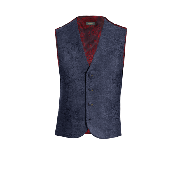 Navy Blue paisley Velvet Vest with brass buttons