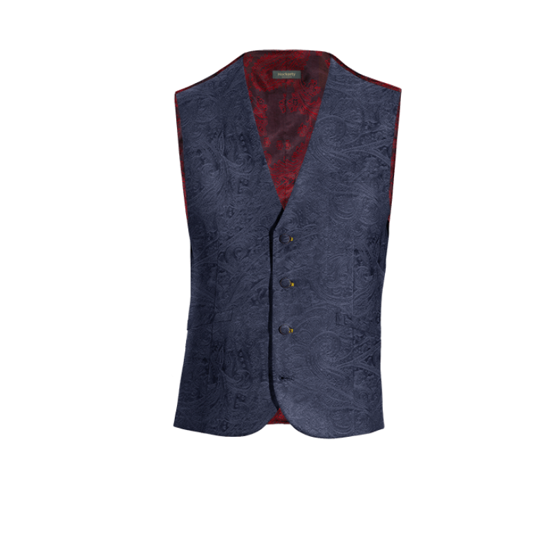 Navy Blue paisley Velvet Vest with brass buttons