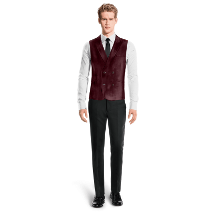 Burgundy Velvet peak lapel double-breasted Vest with brass buttons