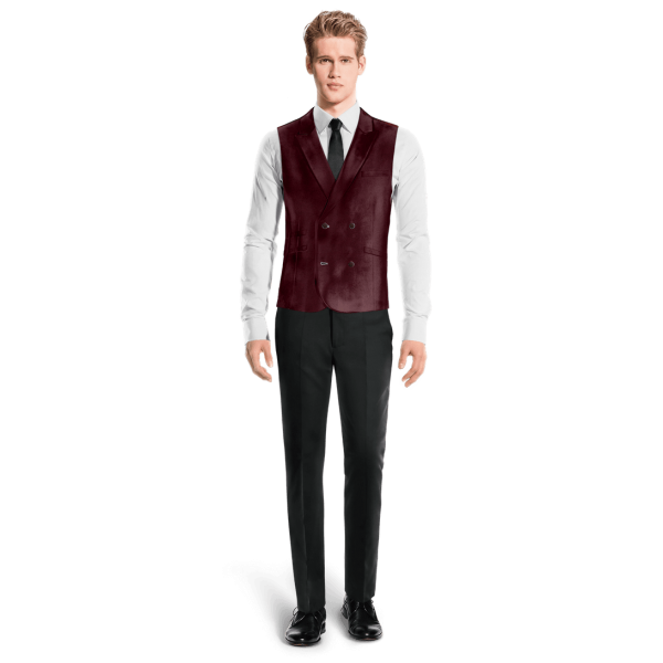 Burgundy Velvet peak lapel double-breasted Vest with brass buttons