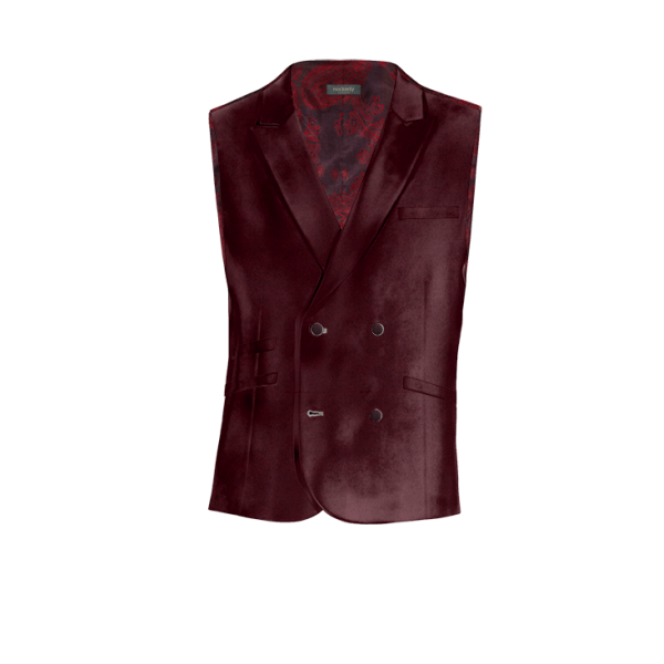 Burgundy Velvet peak lapel double-breasted Vest with brass buttons