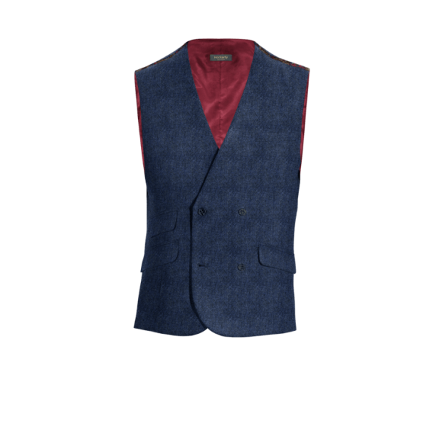 Royal Blue herringbone Tweed double-breasted Vest