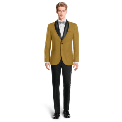 Yellow Cotton rounded lapel Dinner Jacket with customized threads