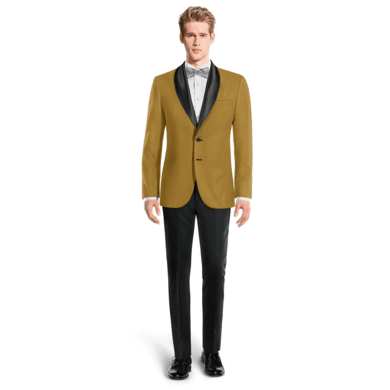 Yellow Cotton rounded lapel Dinner Jacket with customized threads
