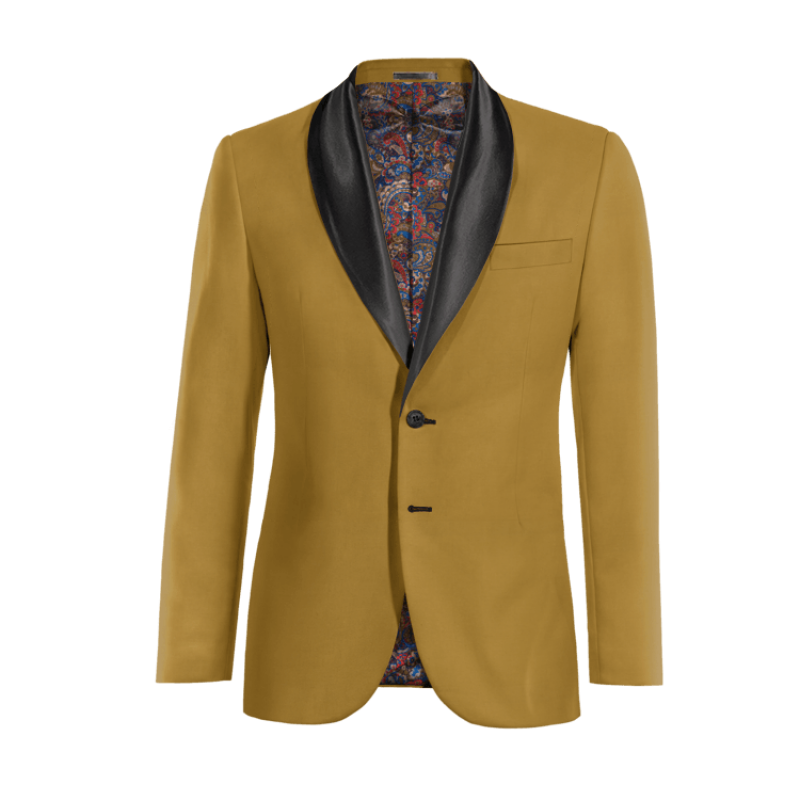 Yellow Cotton rounded lapel Dinner Jacket with customized threads