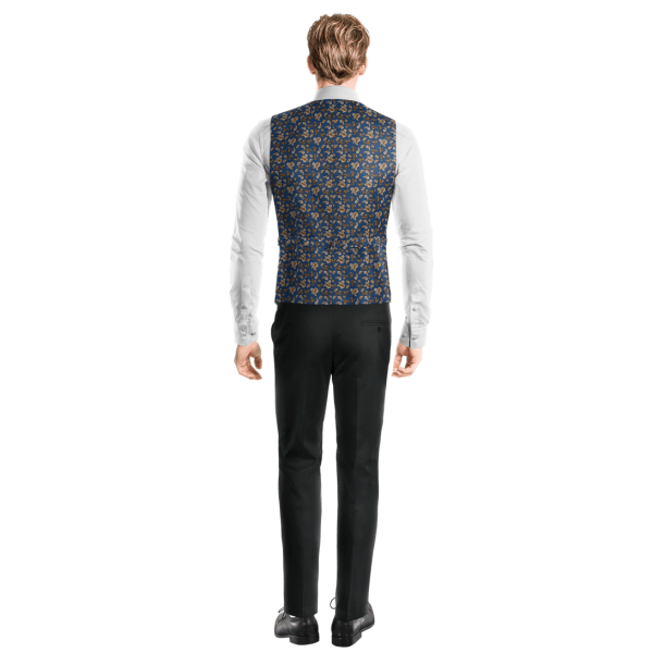 Silver floral jacquard lapeled double-breasted Vest