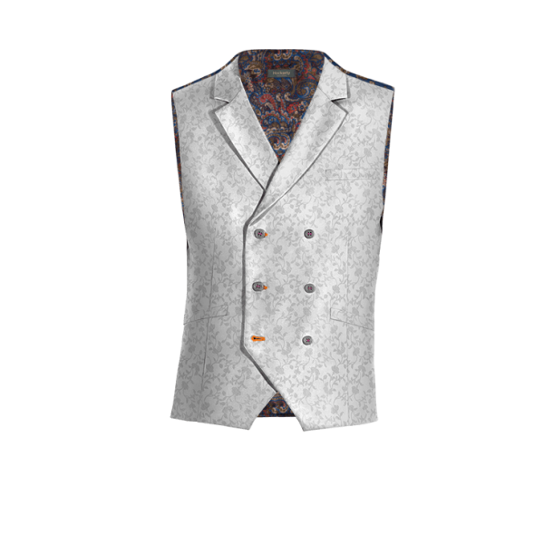 Silver floral jacquard lapeled double-breasted Vest