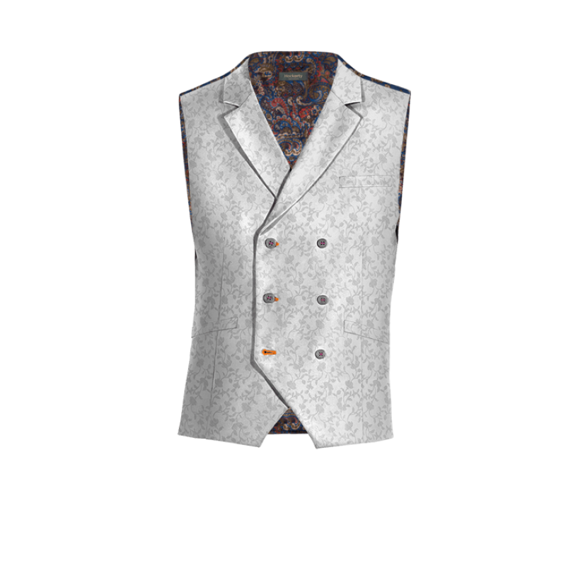 Silver floral jacquard lapeled double-breasted Vest