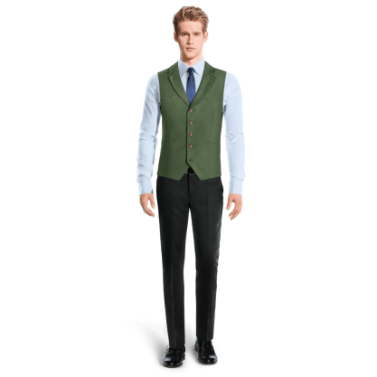 Green Polyester groom lapeled Vest with brass buttons