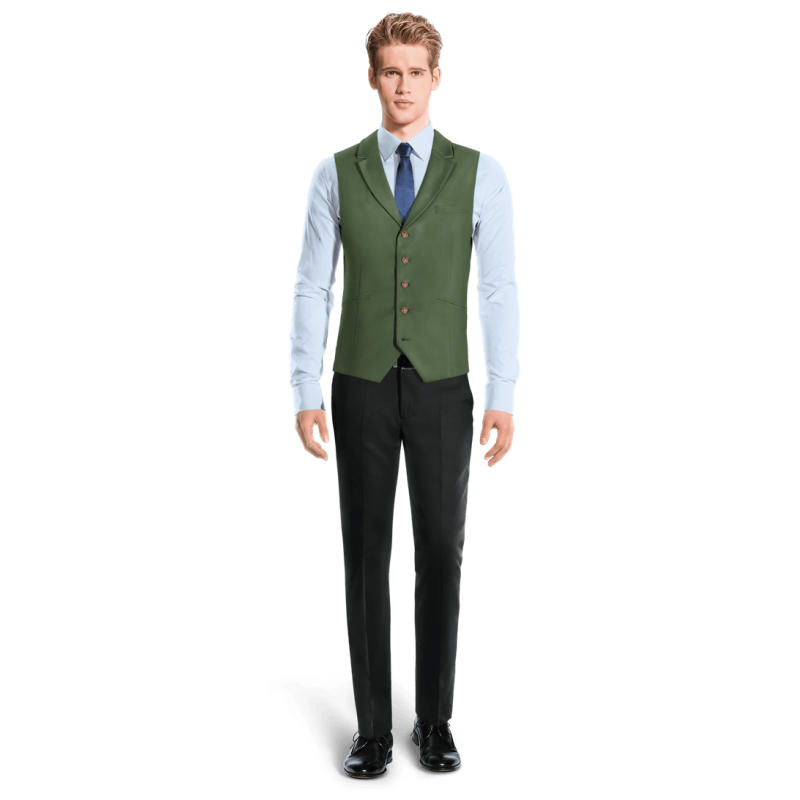 Green Polyester groom lapeled Vest with brass buttons