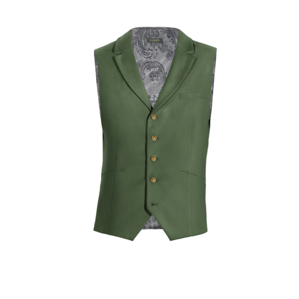 Green Polyester groom lapeled Vest with brass buttons