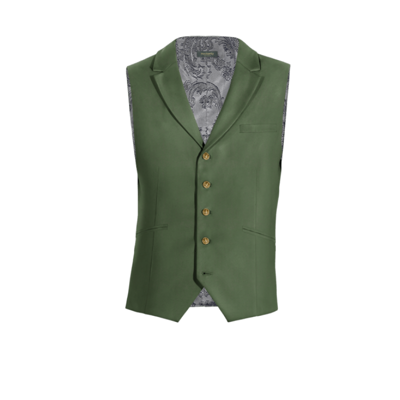 Green Polyester groom lapeled Vest with brass buttons