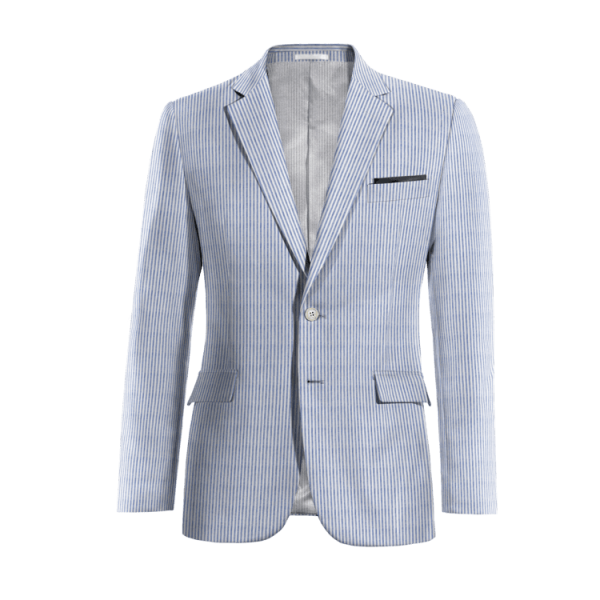Blue seersucker Suit Jacket with pocket square