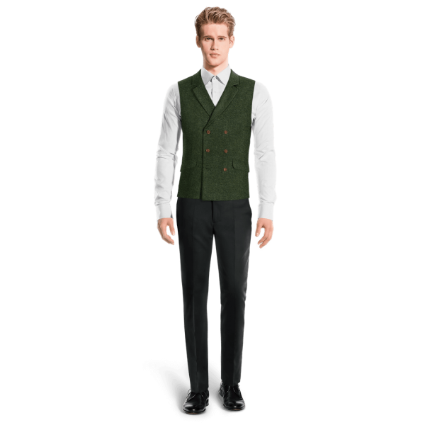 Green herringbone Tweed lapeled double-breasted Vest