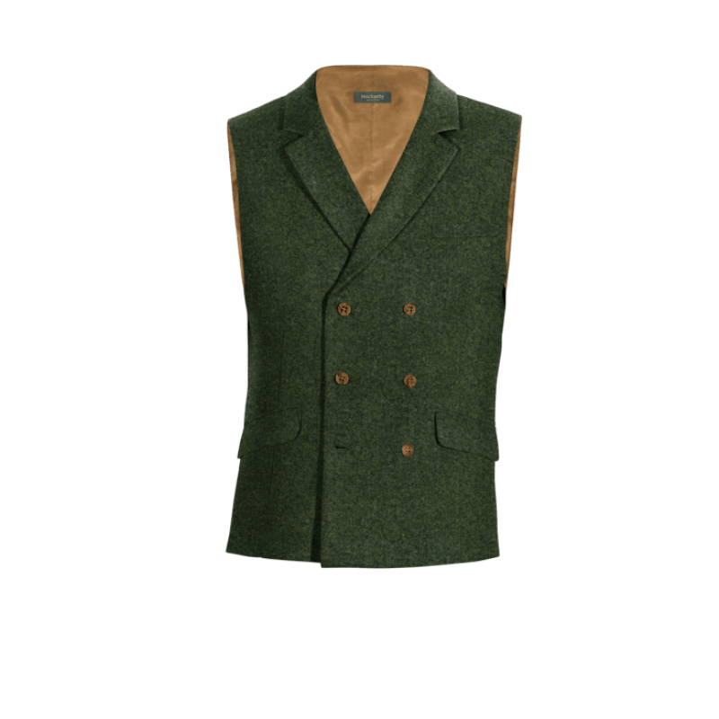 Green herringbone Tweed lapeled double-breasted Vest