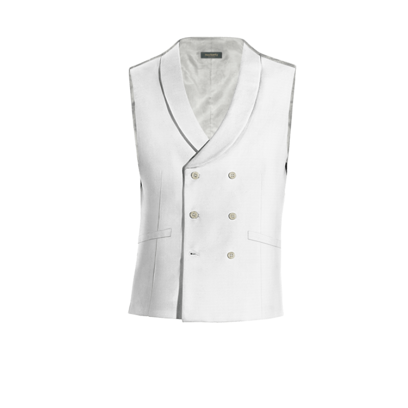 White Wool Blends round lapel double-breasted Vest