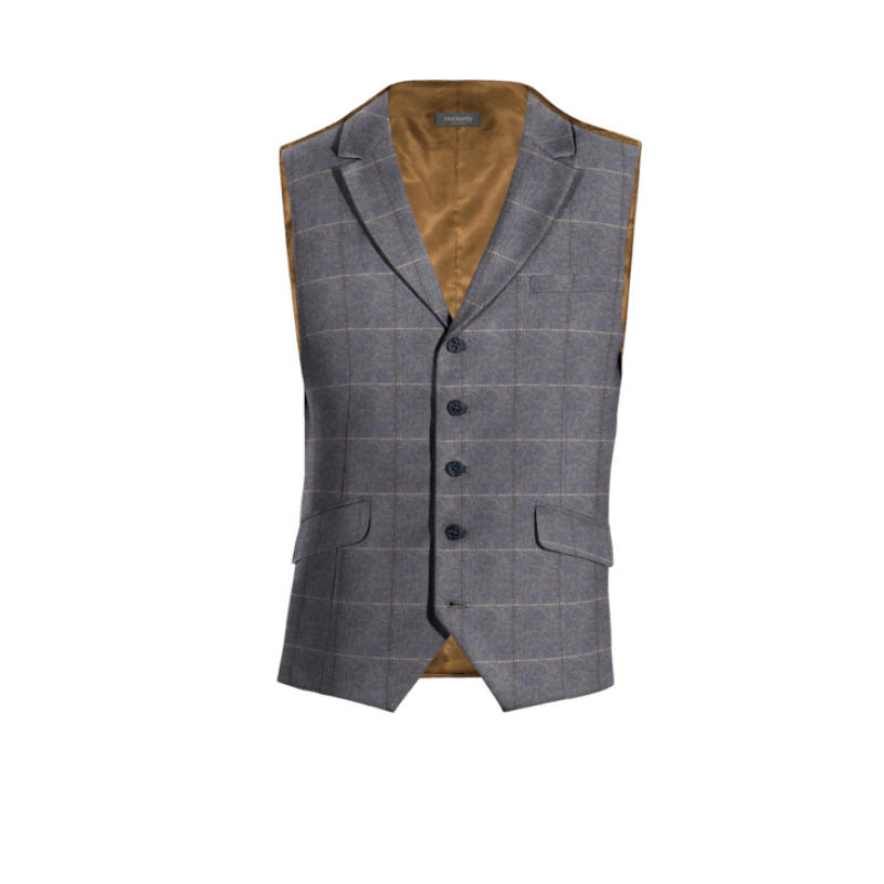Blue Checkered Tweed lapeled Vest