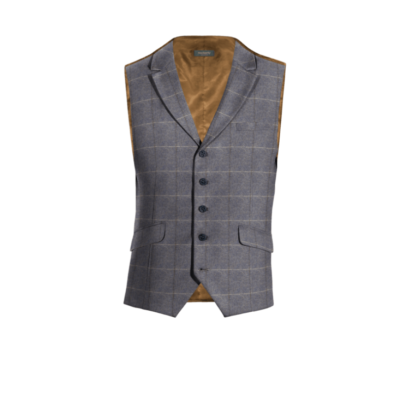 Blue Plaid Tweed lapeled Vest