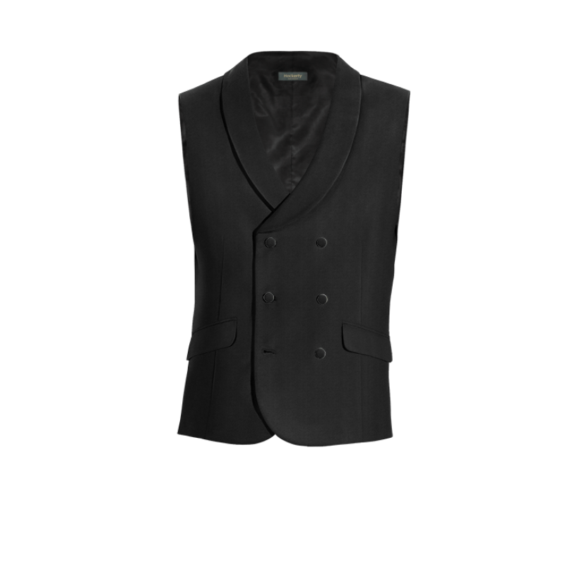 Black Wool Blends rounded lapel double-breasted Dress Vest with brass buttons