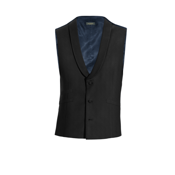 Black Wool Blends rounded lapel Vest