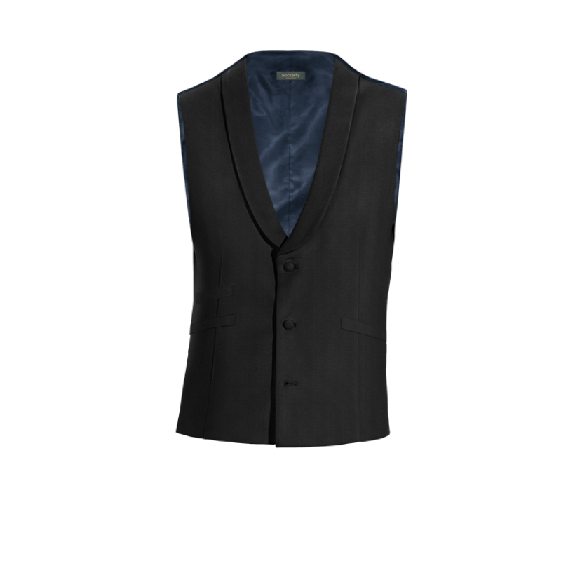 Black Wool Blends rounded lapel Vest