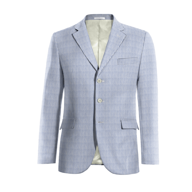 Blue seersucker three buttons Blazer with customized threads