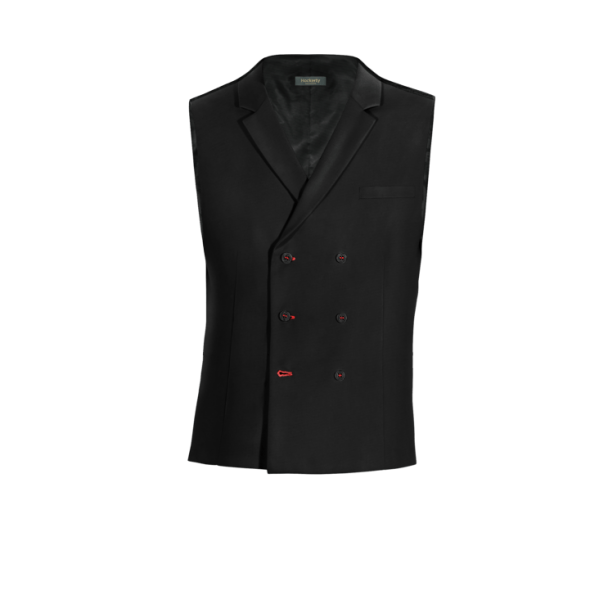 Black Polyester-Rayon lapeled double breasted Vest