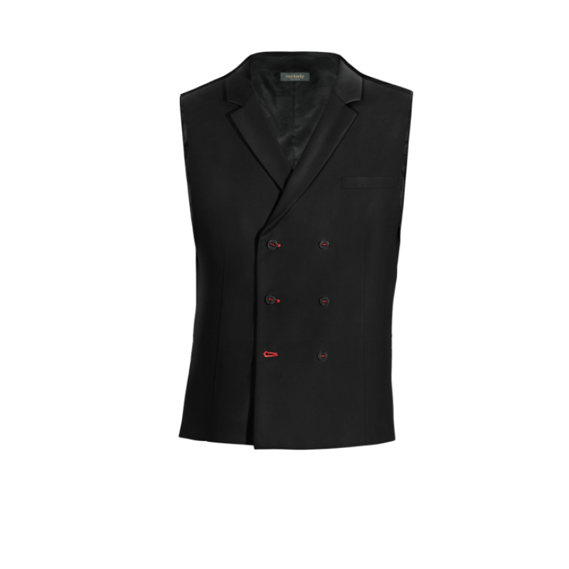 Black Polyester-Rayon lapeled double-breasted Vest