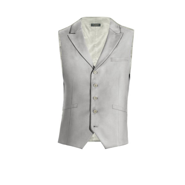 Grey Cotton-Linen peak lapel Vest
