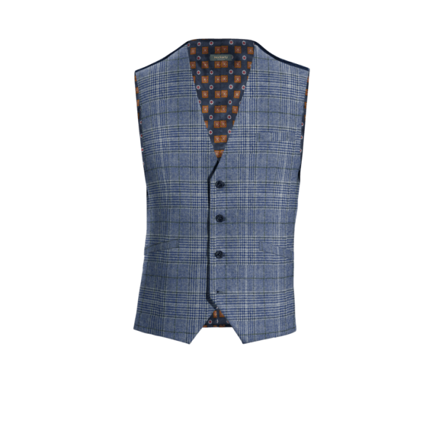 Blue Checkered Tweed Vest