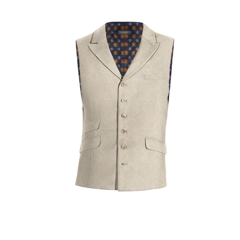 Sand linen peak lapel Vest