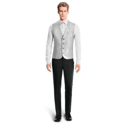 Silver floral jacquard Suit Vest