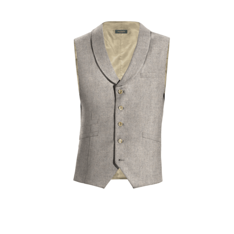 Beige Tweed round lapel Dress Vest