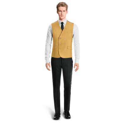 Yellow Polyester-Rayon double-breasted Vest
