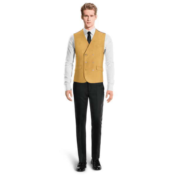 Yellow Polyester-Rayon double-breasted Vest