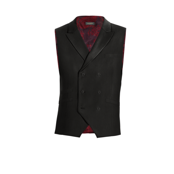 Black Wool Blends peak lapel double breasted Vest