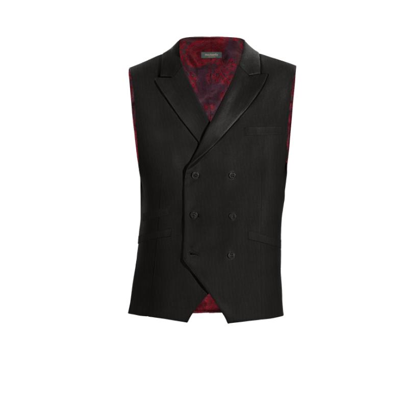 Black Wool Blends peak lapel double breasted Vest