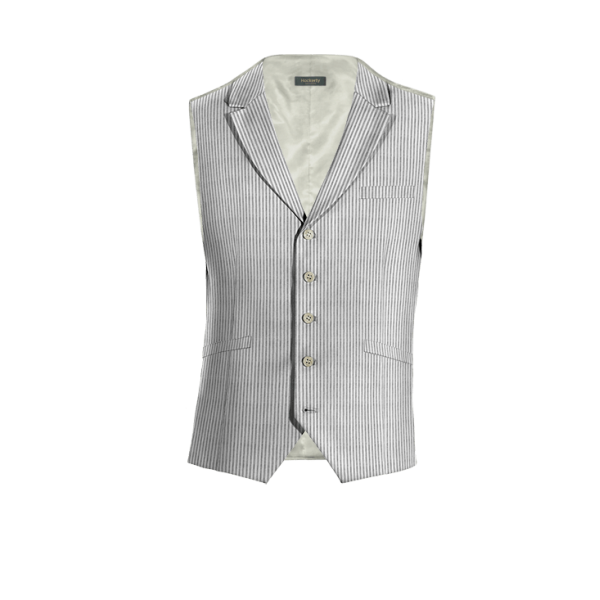 Light Grey striped seersucker lapeled Vest