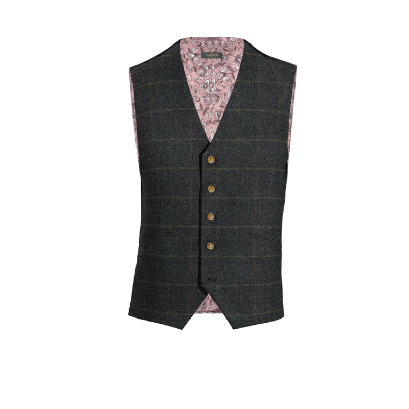 Blue Checkered Tweed Vest with brass buttons