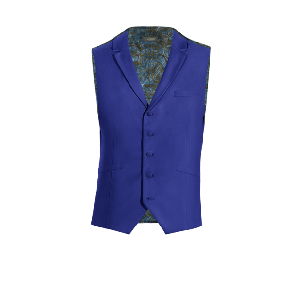 Royal Blue Wool Blends lapeled Vest with brass buttons