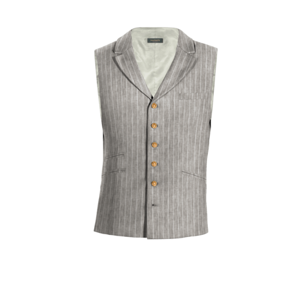 Grey striped linen lapeled Vest with brass buttons